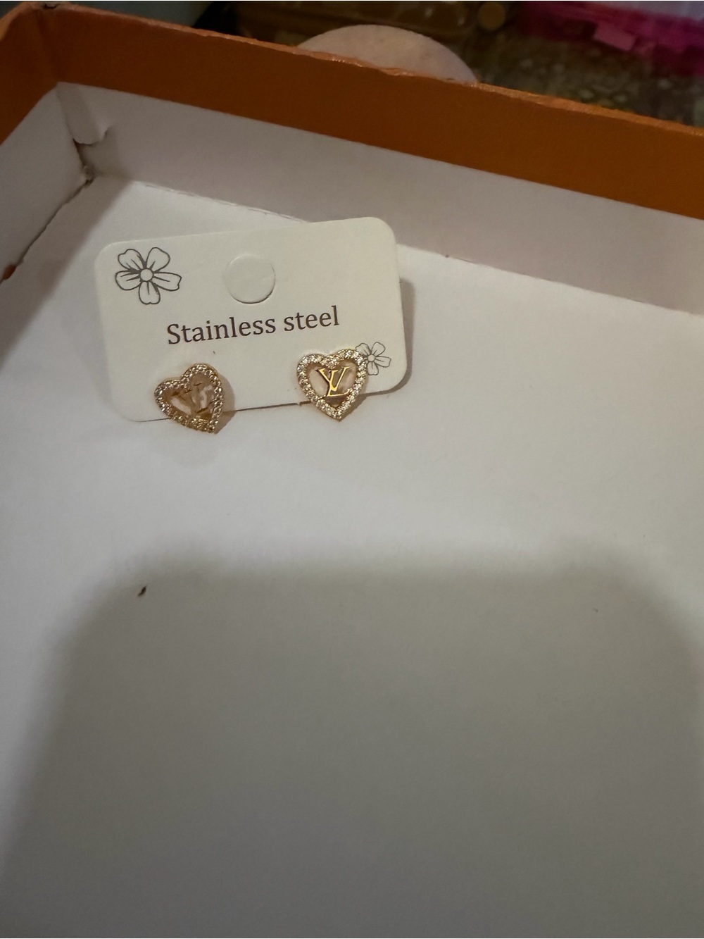 Gold Heart Stud Earrings with Crystal Halo, fashion jewelry - Picture 5 of 8